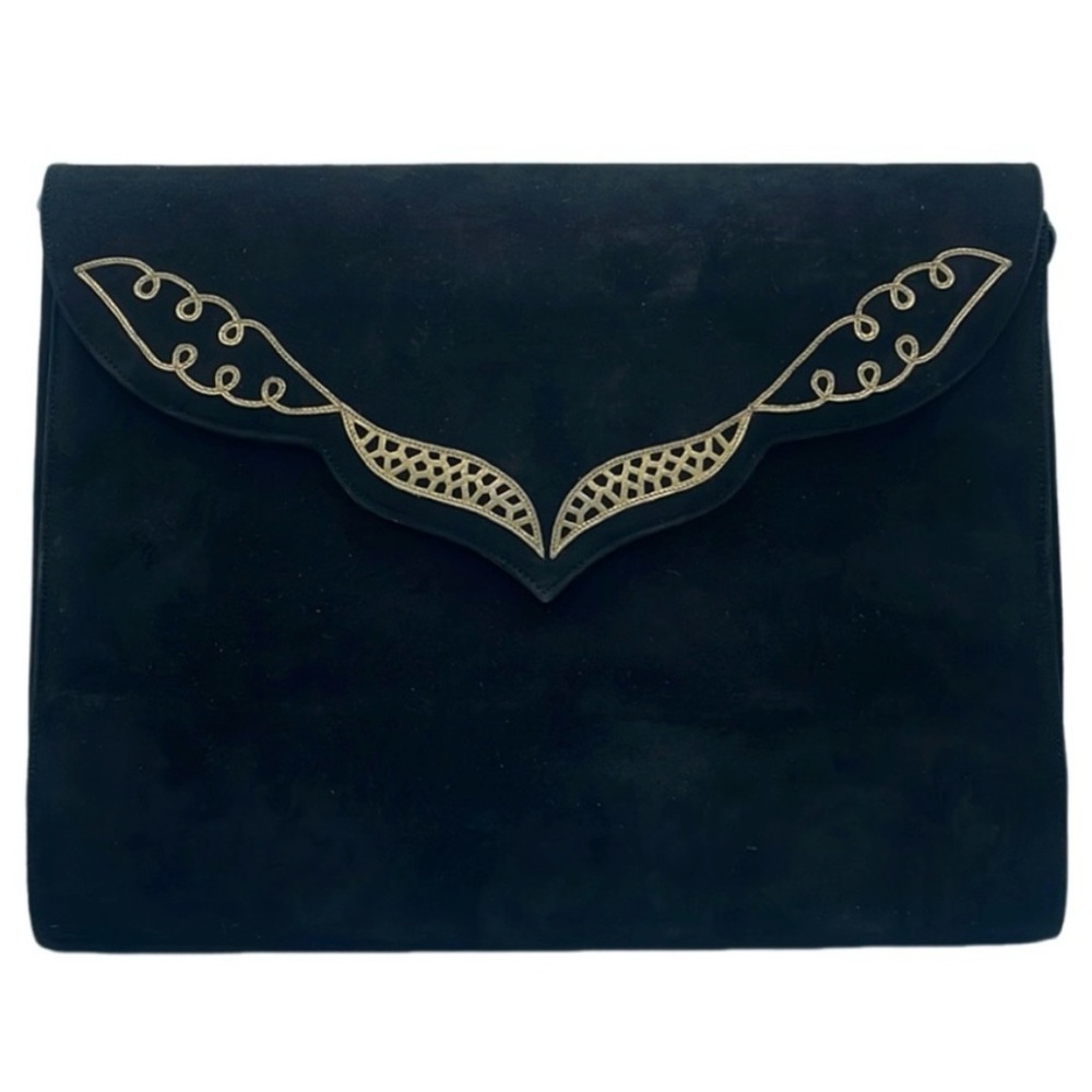 BALLY Black Suede Crossbody/ Clutch with Gold Accents EUC 🖤 w/strap